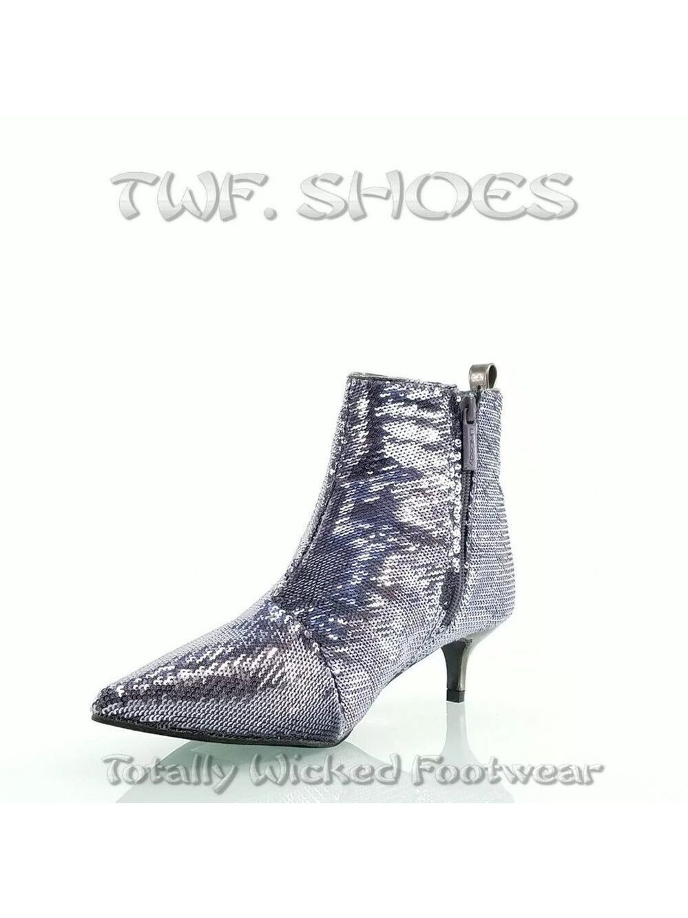 Size 8 Pewter Sequin Kitten Heels Ankle Boots - Picture 3 of 6
